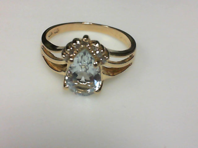 14k Yellow Gold Aquamarine & Diamond Vintage Ring, Estate