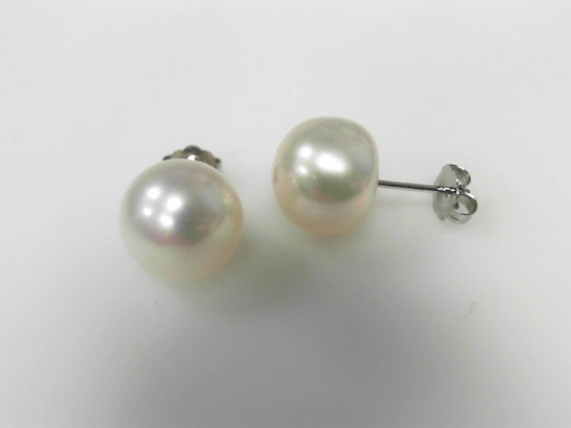 14 Karat White Gold 10mm Pearl Earrings, New