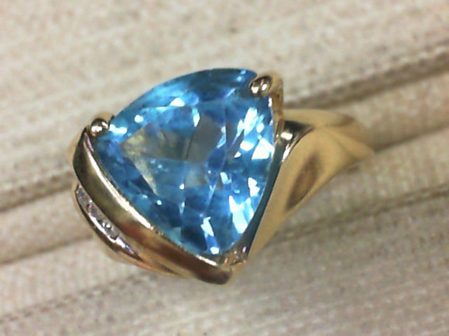 14k Yellow Gold Blue Topaz & Diamond Vintage Ring, Estate