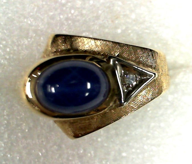 14K Yellow Gold Star Sapphire & Diamond Vintage Ring, Estate
