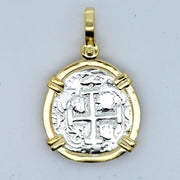 Atocha Silver Coin Pendant, Gold-Plated Frame, NEW