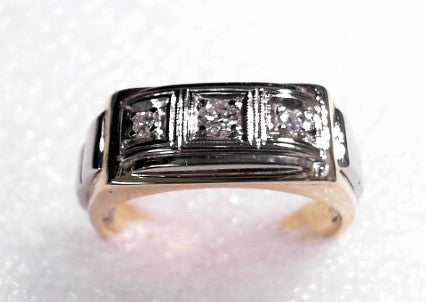 14K Two Tone Mans Diamond Ring, Estate