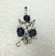 14k White Gold Sapphire & Diamond Vintage Pendant, Estate