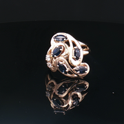 14k YELLOW GOLD SAPPHIRE AND DIAMOND RING, ESTATE