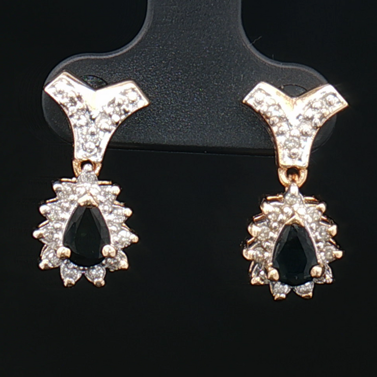 14K YELLOW GOLD SAPPHIRE DIAMOND EARRINGS, ESTATE