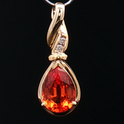 14K YELLOW GOLD LAB CREATED ORANGE SAAPPHIRE PENDANT, ESTATE