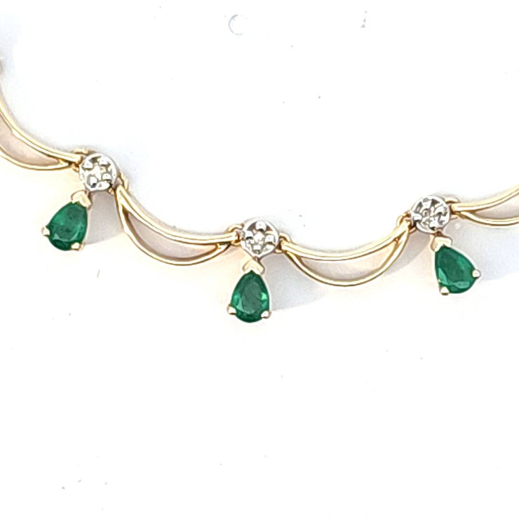 14K Yellow Gold Emerald and Diamond Necklace, Estate
