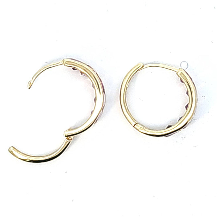 14K YELLOW GOLD AMETHYST HOOP EARRINGS, ESTATE