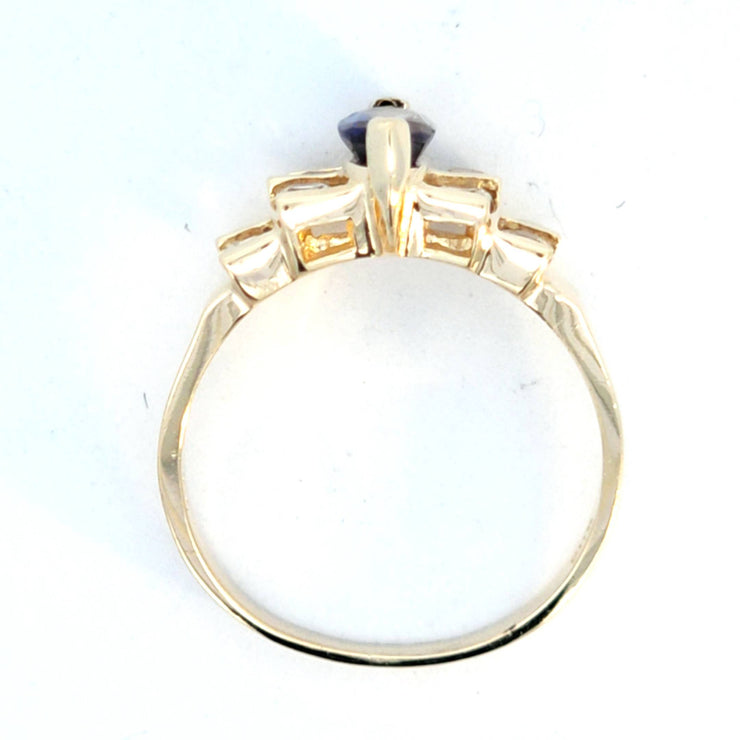 10K WHITE GOLD IOLITE RING WITH WHITE SAPPHIRES, ESTATE