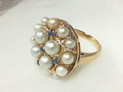 14K Yellow Gold Pearl & Sapphire Vintage Ring, Estate