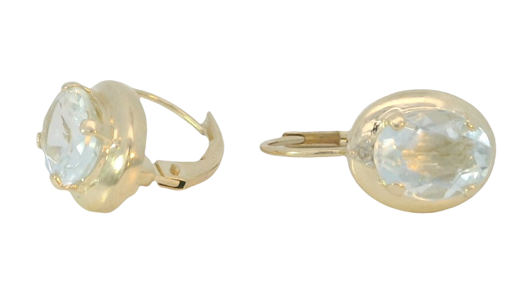 14K YELLOW GOLD AQUAMARINE LEVERBACK EARRINGS, ESTATE