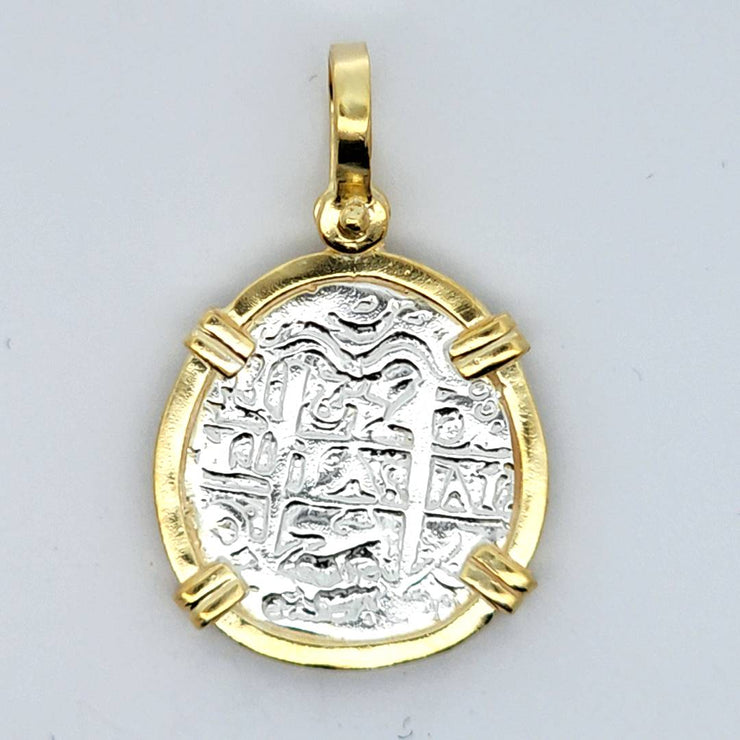 Atocha Silver Coin Pendant, Gold-Plated Frame, NEW