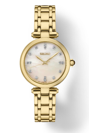 Lady's Goldtone Stainless Steel Seiko Watch Diamond Dial New SRZ536