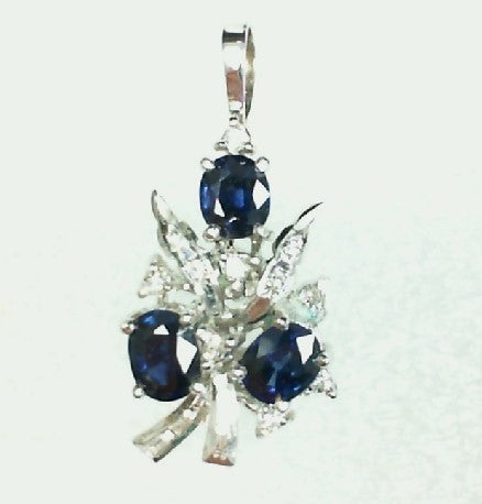 14k White Gold Sapphire & Diamond Vintage Pendant, Estate
