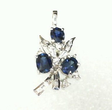 14k White Gold Sapphire & Diamond Vintage Pendant, Estate