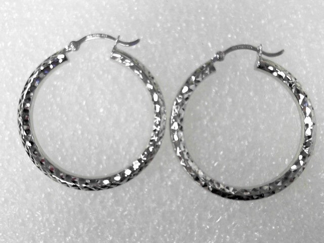 Sterling Silver Diamond-Cut Hoop Earrings, New