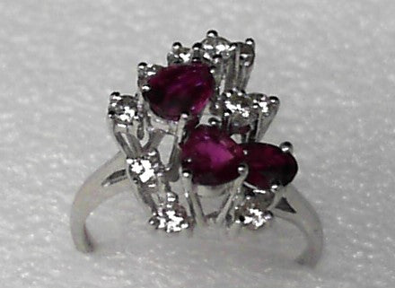 14K White Gold Ruby Diamond Ring, Estate