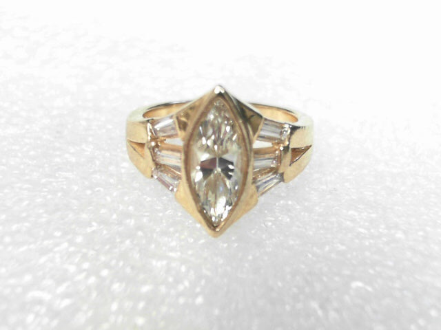 14k Yellow Gold Vintage Marquise Diamond Ring, Estate