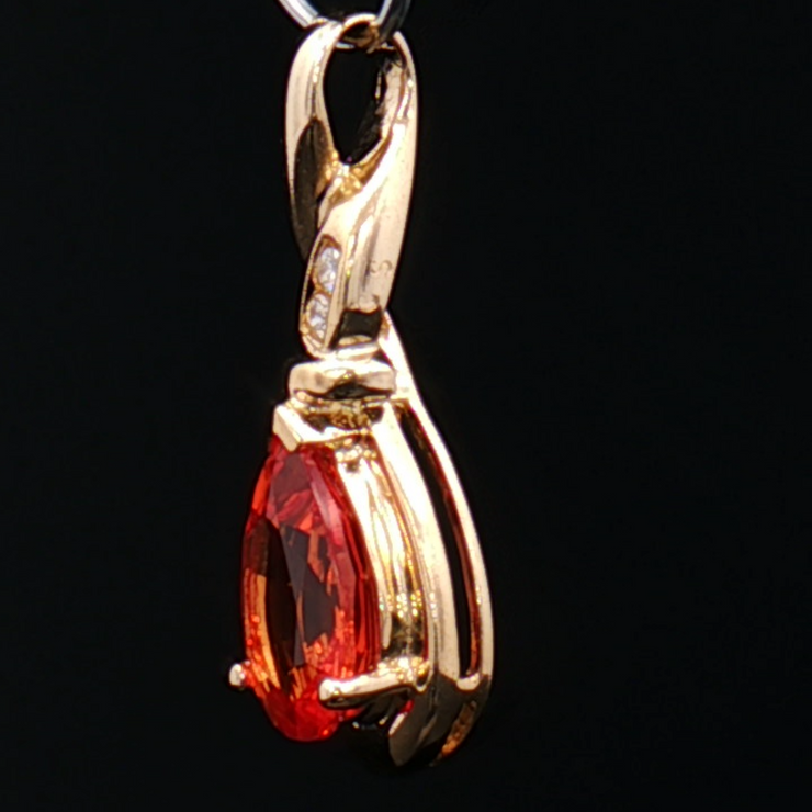 14K YELLOW GOLD LAB CREATED ORANGE SAAPPHIRE PENDANT, ESTATE