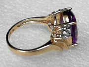 14K Yellow Gold Amethyst & Diamond Vintage Rings, Estate