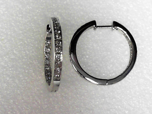 14K White Gold 1.00 Ctw Diamond Hoop Earrings, Estate