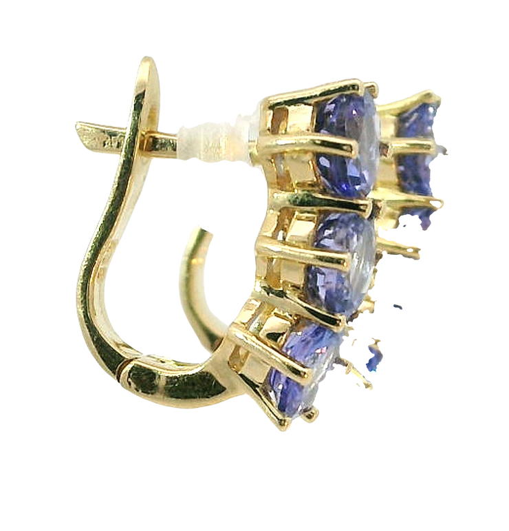 14K YELLOW GOLD TANZANITE HOOP EARRINGS, ESTATE