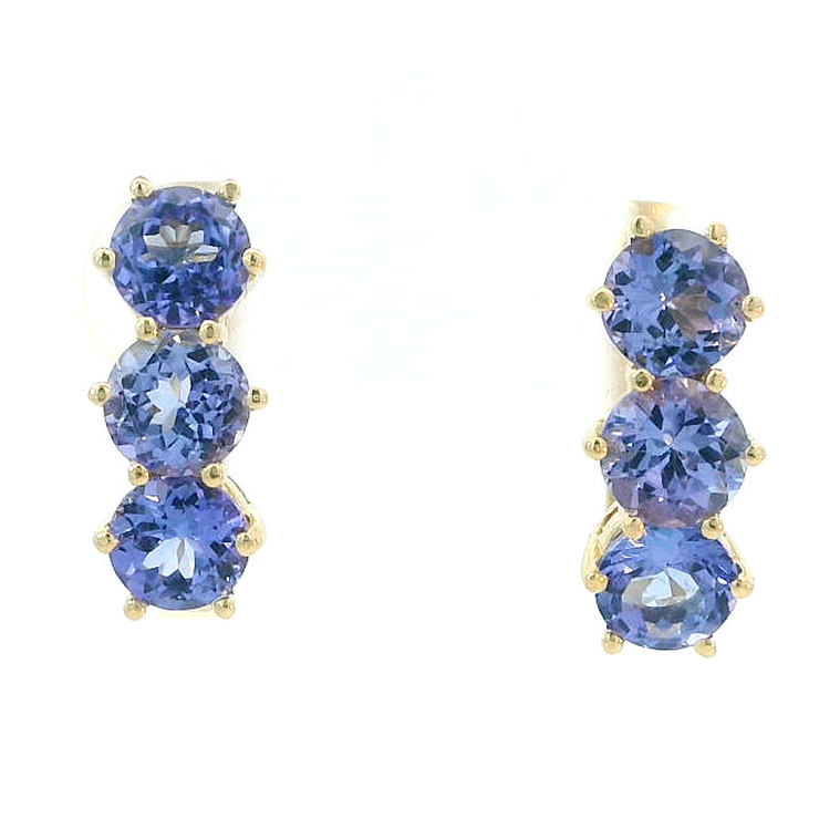 14K YELLOW GOLD TANZANITE HOOP EARRINGS, ESTATE