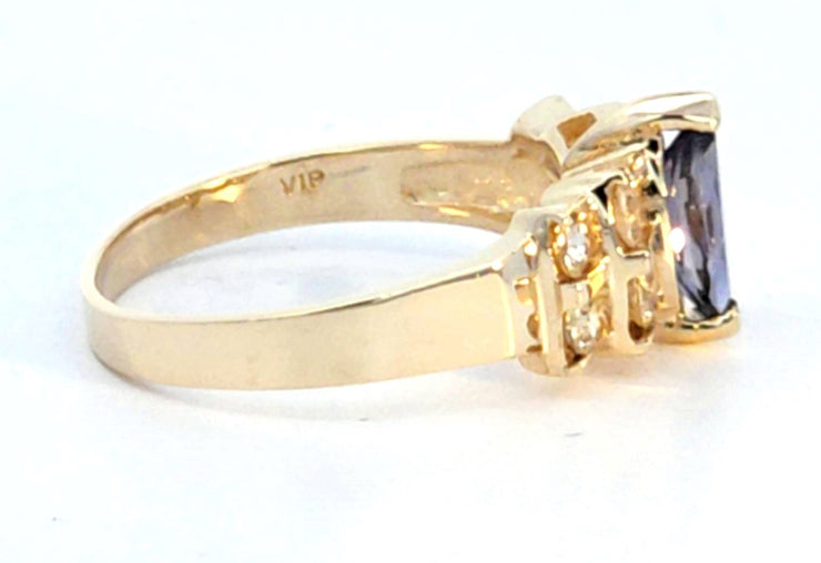 10K WHITE GOLD IOLITE RING WITH WHITE SAPPHIRES, ESTATE