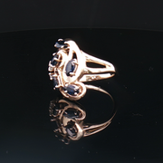 14k YELLOW GOLD SAPPHIRE AND DIAMOND RING, ESTATE