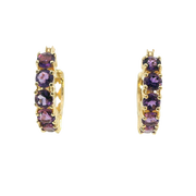 14K YELLOW GOLD AMETHYST HOOPS, ESTATE