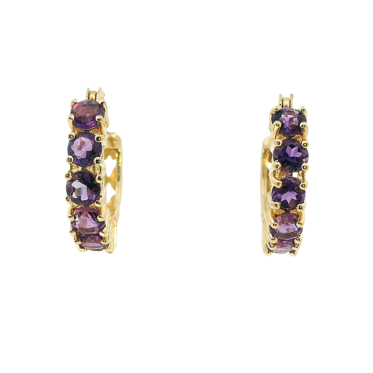 14K YELLOW GOLD AMETHYST HOOPS, ESTATE