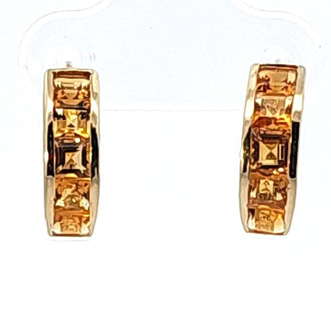 14K YELLOW GOLD CITRINE HOOP EARRINGS, ESTATE