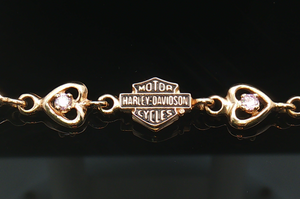 10K YELLOW GOLD HARLEY-DAVIDSON HEART BRACELET WITH PINK CZS, ESTATE