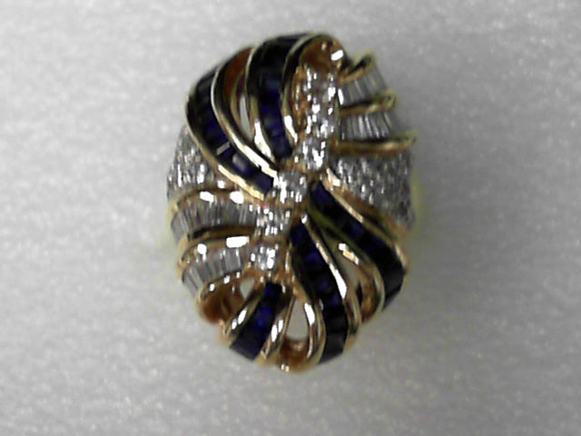 18K Yellow Gold Sapphire & Diamond Ring, Estate