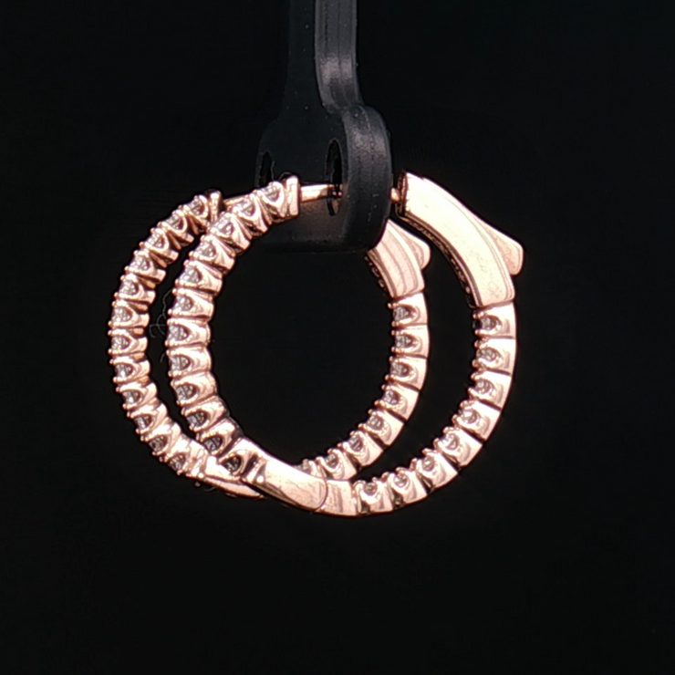 14K ROSE GOLD DIAMOND HOOP EARRINGS, ESTATE