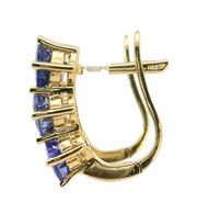14K YELLOW GOLD TANZANITE HOOP EARRINGS, ESTATE