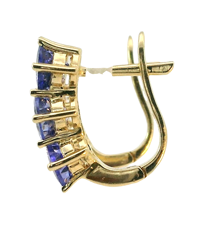 14K YELLOW GOLD TANZANITE HOOP EARRINGS, ESTATE