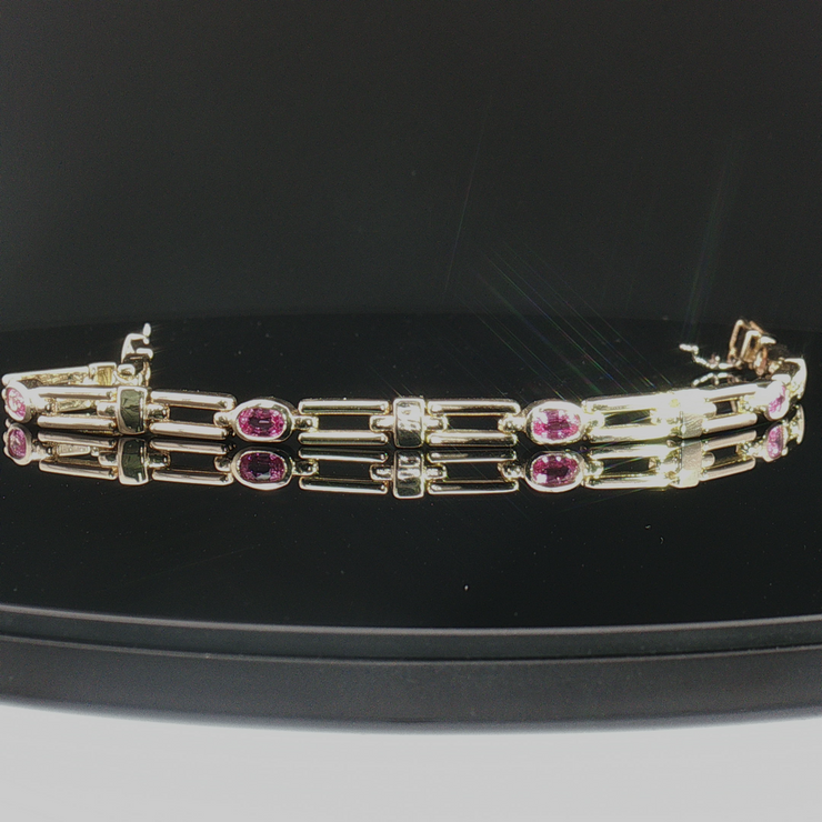 14K YELLOW GOLD PINK SAPPHIRE BRACELET, ESTATE