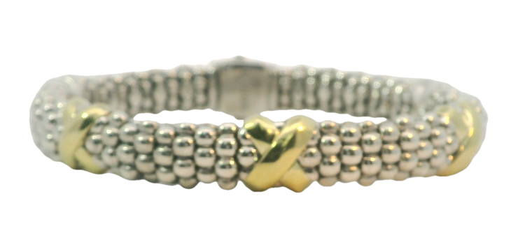 LAGOS 18K AND STERLING SILVER CAVIAR BRACELET, ESTATE