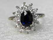 14k White Gold Sapphire & Diamond Vintage Ring, Estate