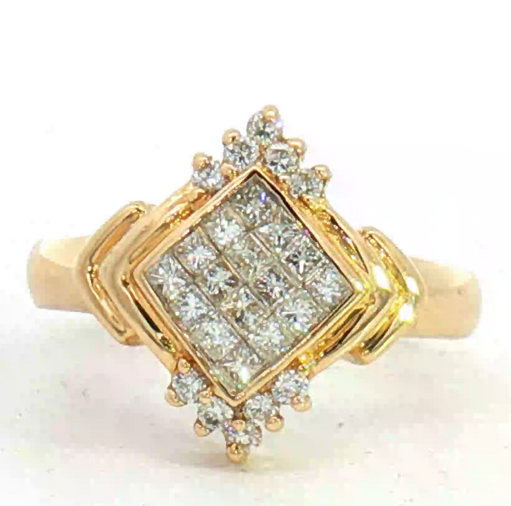 18K YELLOW GOLD INVISIBLE SET DIAMOND RING, ESTATE