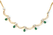 14K Yellow Gold Emerald and Diamond Necklace, Estate