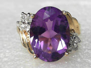 14K Yellow Gold Amethyst & Diamond Vintage Rings, Estate