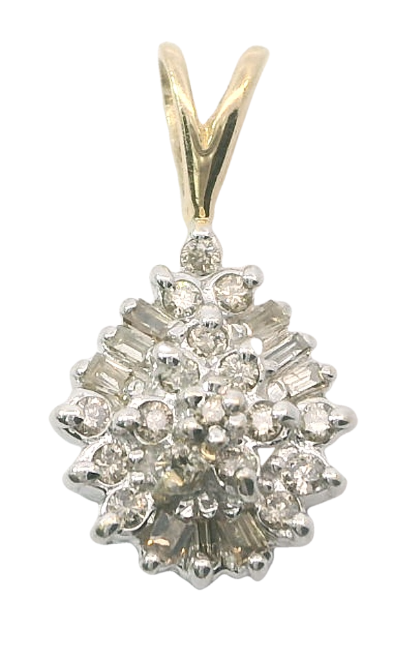 14K Yellow Gold 0.25 Carat Natural Diamond Cluster Pendant, Estate