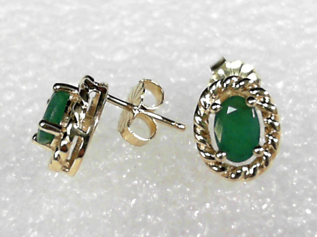 14k Yellow gold emerald earrings, Estate