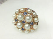 14K Yellow Gold Pearl & Sapphire Vintage Ring, Estate