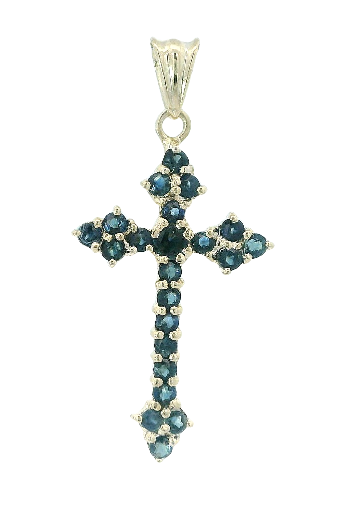 10K YELLOW GOLD CROSS PENDANT, 1.00CTW SAPPHIRES, ESTATE
