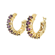 14K YELLOW GOLD AMETHYST HOOPS, ESTATE