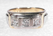 14K Two Tone Mans Diamond Ring, Estate
