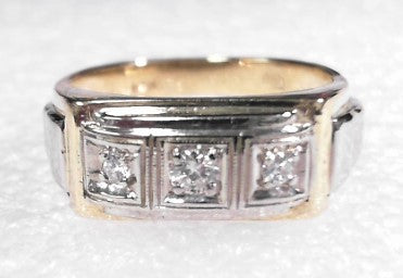 14K Two Tone Mans Diamond Ring, Estate
